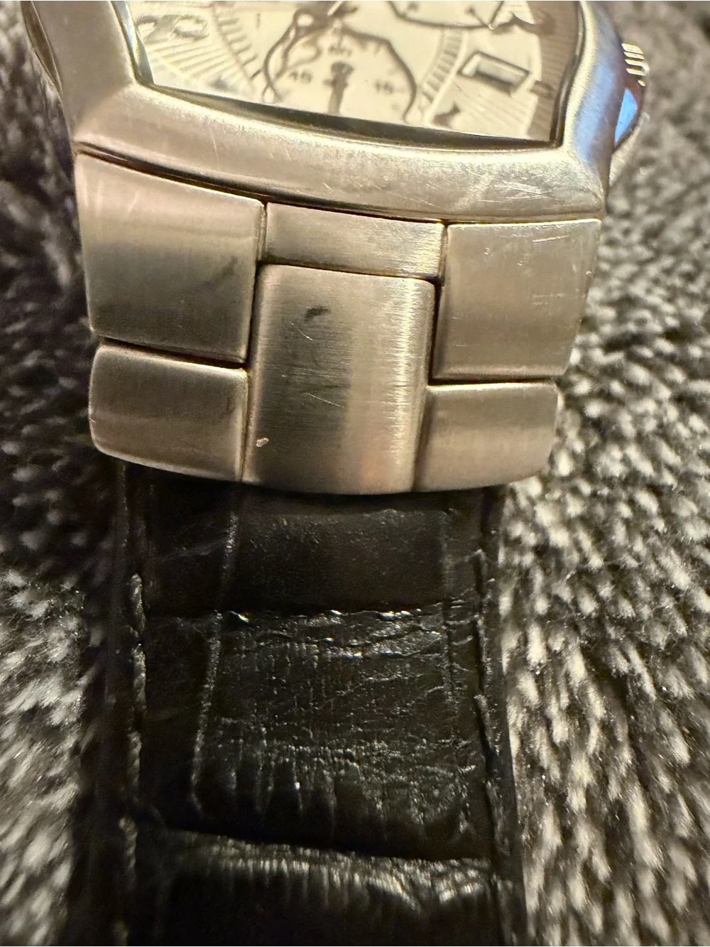 Bulova Silver-Toned Dial Watch with Black Strap